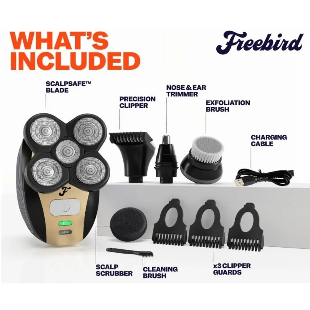 Freebird Flex Series Electric Wet/Dry Head & Body Hair Shaver, Nose Trimmer, NWT